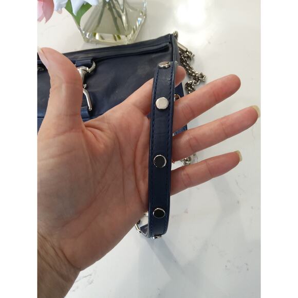 Rebecca Minkoff Navy leather Pebbled Mini M.A.C. Crossbody Silver hardware Regal - Picture 7 of 11